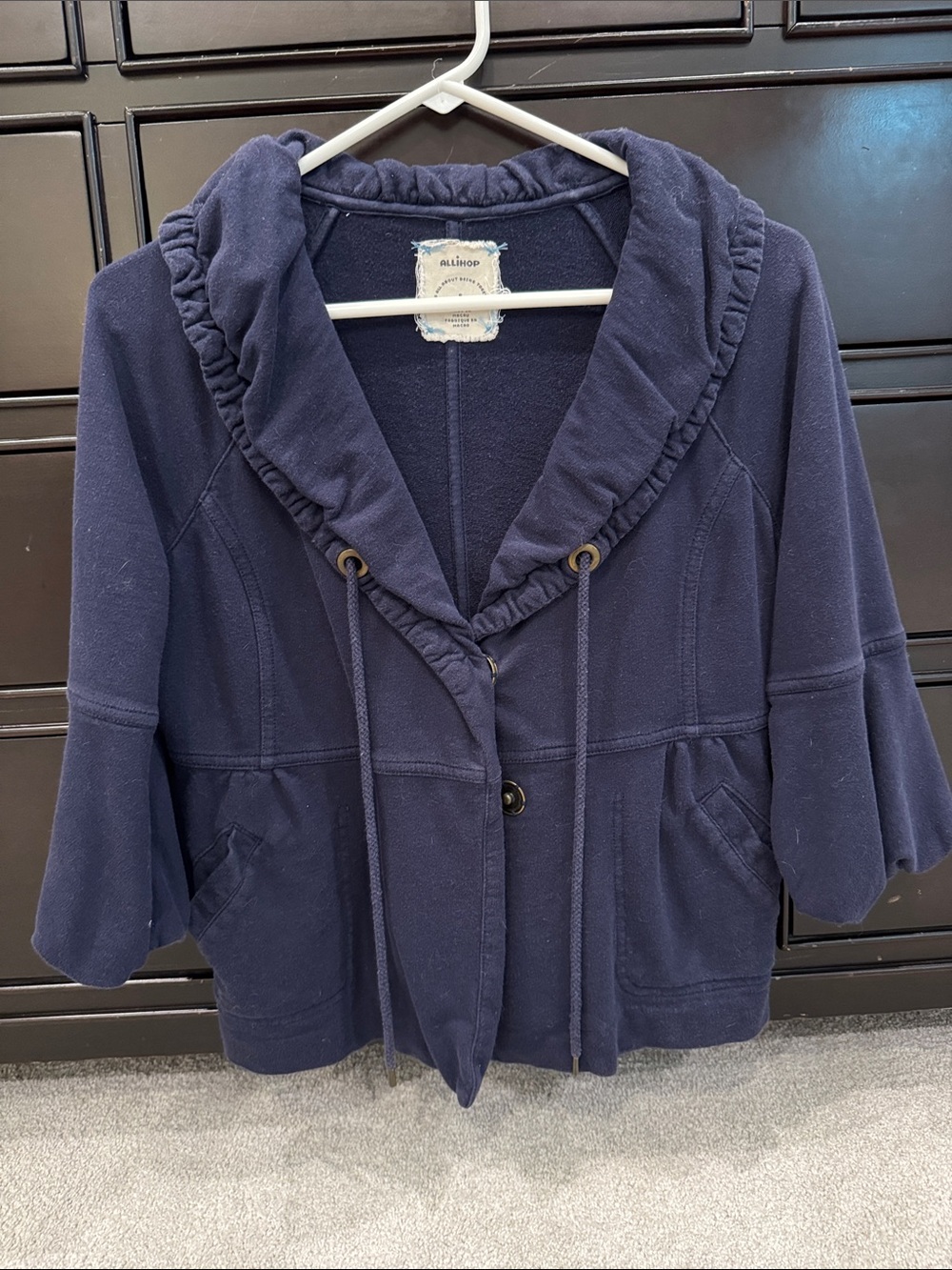 Ruffled Collar Navy Knit Jacket